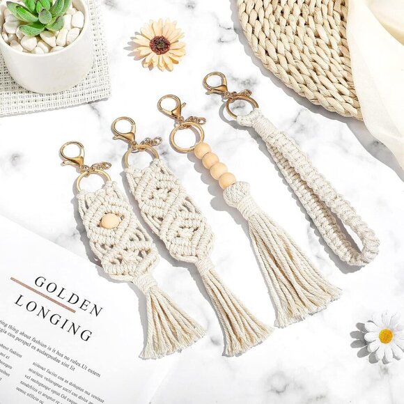 Macrame Boho Keychains Bulk Handcrafted Aesthetic Key Chain with Tassel for Wome - Picture 5 of 7